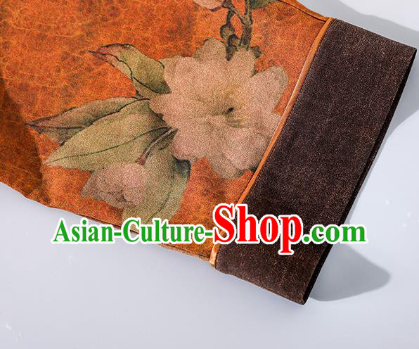 Asian Chinese Traditional Shanghai Orange Silk Qipao Dress Clothing Classical Mangnolia Pattern Design Cheongsam