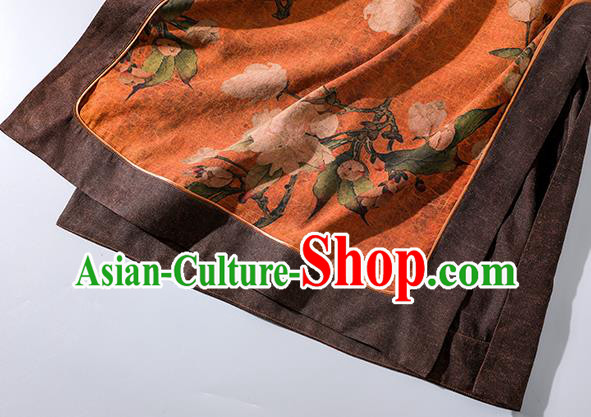 Asian Chinese Traditional Shanghai Orange Silk Qipao Dress Clothing Classical Mangnolia Pattern Design Cheongsam