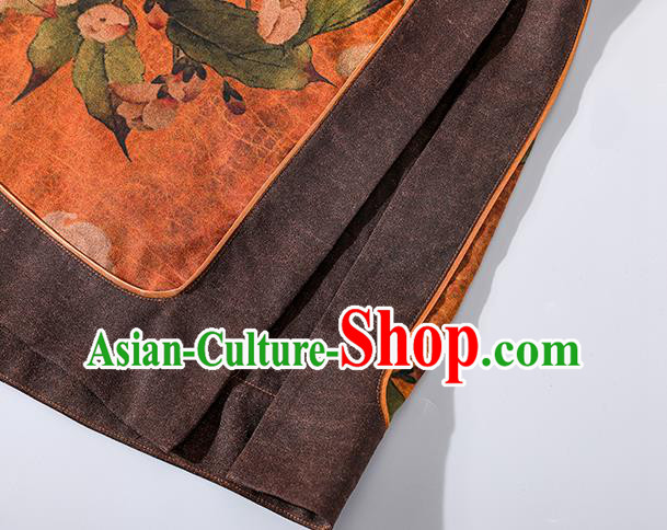 Asian Chinese Traditional Shanghai Orange Silk Qipao Dress Clothing Classical Mangnolia Pattern Design Cheongsam