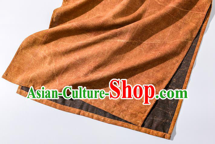 Asian Chinese Traditional Gambiered Guangdong Gauze Qipao Dress Clothing Classical Shanghai Orange Silk Cheongsam