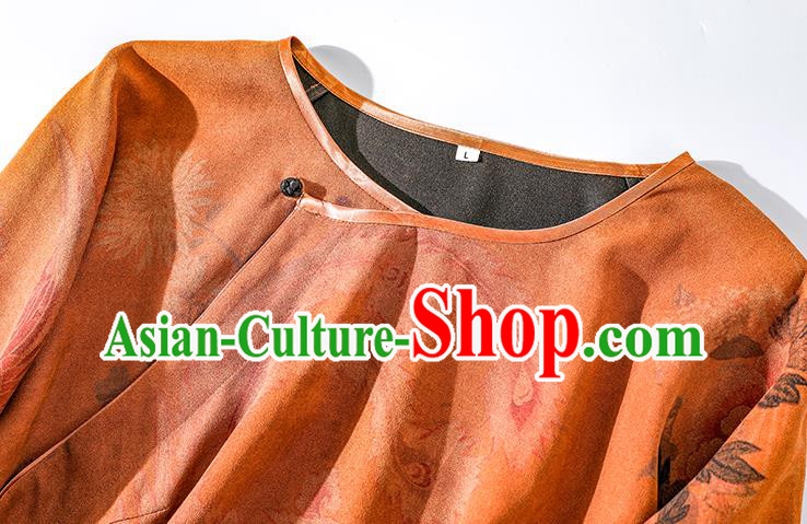 China Classical Phoenix Pattern Tang Suit Upper Outer Garment Traditional Cheongsam Orange Silk Shirt