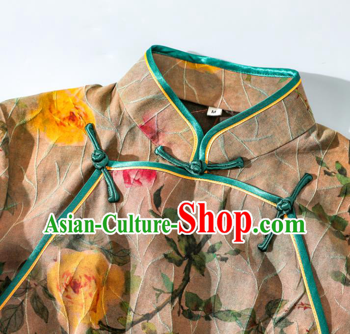 Asian Chinese Classical Silk Cheongsam National Shanghai Beauty Clothing Traditional Ginger Qipao Dress