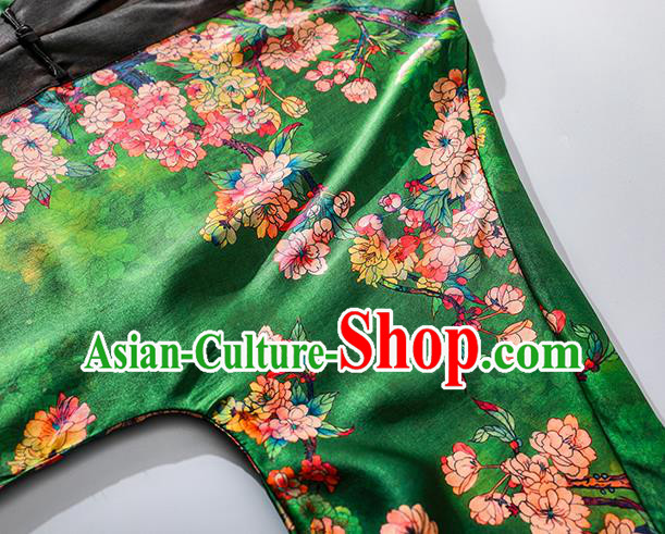 China Classical Begonia Pattern Tang Suit Dust Coat Traditional Cheongsam Green Silk Overcoat