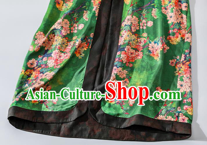 China Classical Begonia Pattern Tang Suit Dust Coat Traditional Cheongsam Green Silk Overcoat