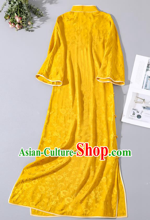 Asian Chinese Traditional Shanghai Beauty Qipao Dress Clothing Classical Golden Silk Cheongsam