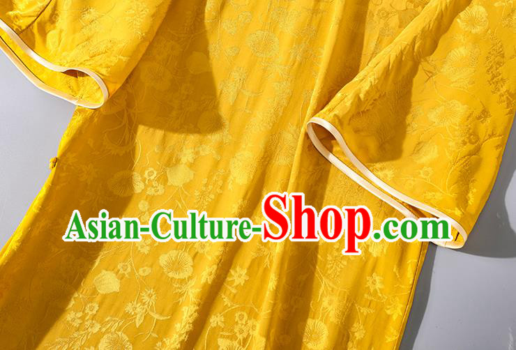Asian Chinese Traditional Shanghai Beauty Qipao Dress Clothing Classical Golden Silk Cheongsam