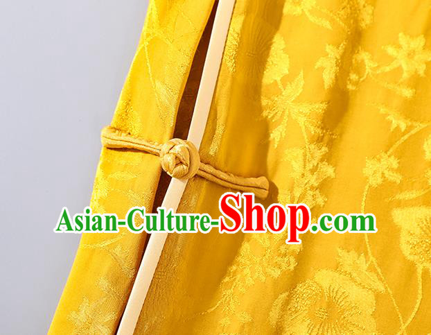 Asian Chinese Traditional Shanghai Beauty Qipao Dress Clothing Classical Golden Silk Cheongsam