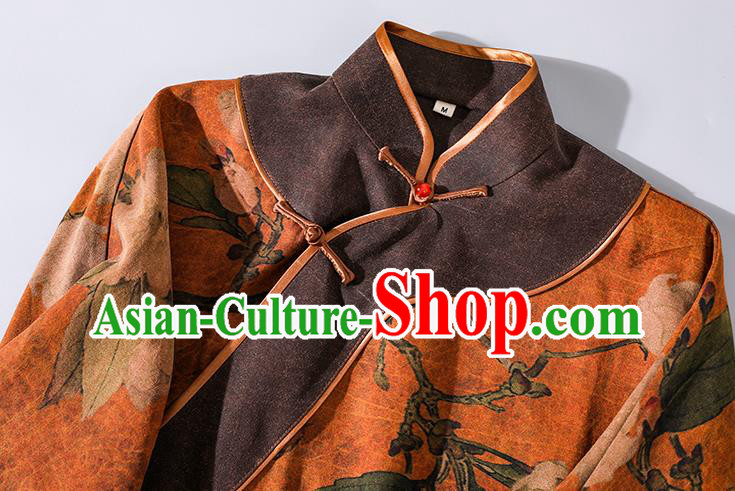 Asian Chinese Traditional Shanghai Orange Silk Qipao Dress Clothing Classical Mangnolia Pattern Design Cheongsam