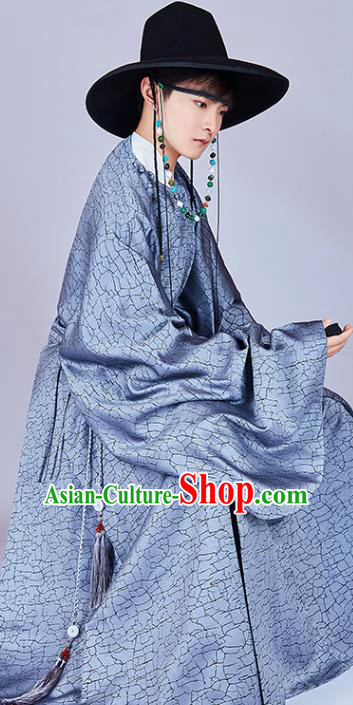 Chinese Traditional Ming Dynasty Historical Clothing Ancient Swordsman Grey Hanfu Robe