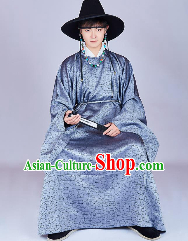 Chinese Traditional Ming Dynasty Historical Clothing Ancient Swordsman Grey Hanfu Robe