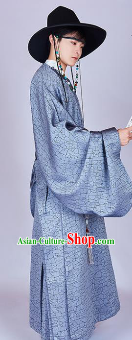Chinese Traditional Ming Dynasty Historical Clothing Ancient Swordsman Grey Hanfu Robe