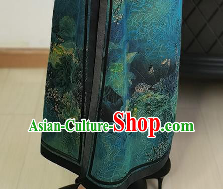 Asian Chinese Classical Lotus Pattern Cheongsam Costume Traditional Dark Green Silk Qipao Dress
