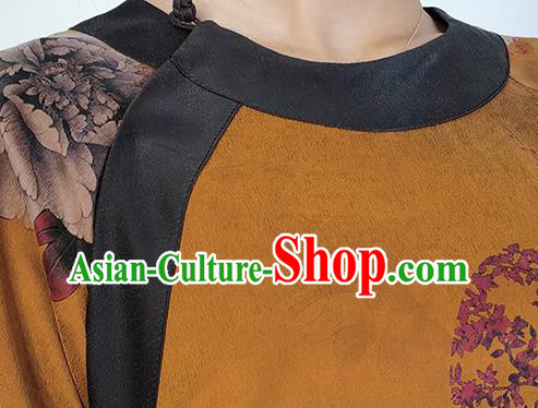 Asian Chinese Traditional Ginger Silk Qipao Dress Classical Peony Pattern Cheongsam Costume