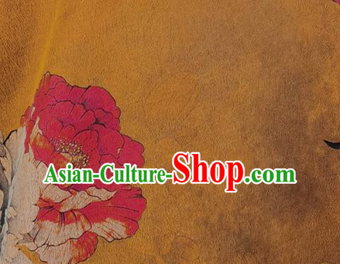 Asian Chinese Traditional Ginger Silk Qipao Dress Classical Peony Pattern Cheongsam Costume