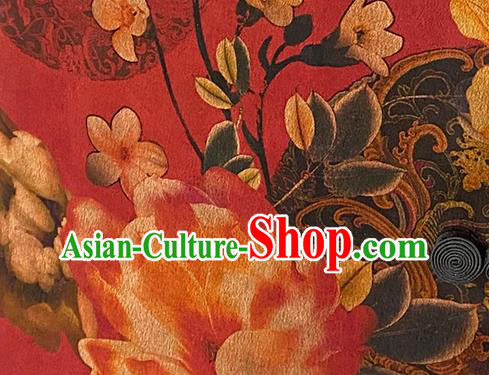 China Traditional Tang Suit Outer Garment National Woman Printing Red Silk Dust Coat