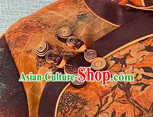 Asian Chinese Traditional Shanghai Beauty Qipao Dress Classical Mangnolia Pattern Ginger Cheongsam Costume