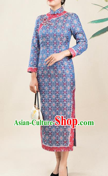 Asian Chinese Traditional Bride Mother Song Brocade Qipao Dress Classical Elderly Woman Cheongsam Costume