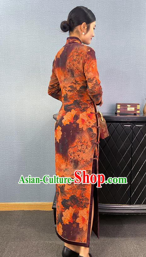 Asian Chinese Traditional Shanghai Beauty Qipao Dress Classical Mangnolia Pattern Ginger Cheongsam Costume