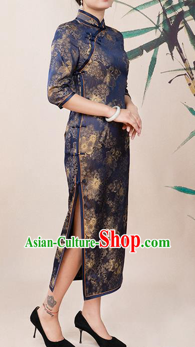 Asian Chinese Classical Rich Woman Cheongsam Costume Traditional Elderly Mother Brocade Qipao Dress