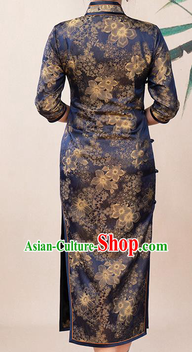 Asian Chinese Classical Rich Woman Cheongsam Costume Traditional Elderly Mother Brocade Qipao Dress