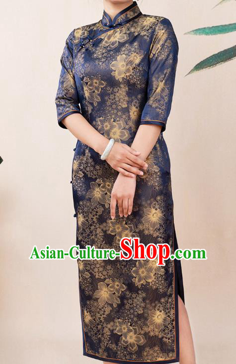 Asian Chinese Classical Rich Woman Cheongsam Costume Traditional Elderly Mother Brocade Qipao Dress