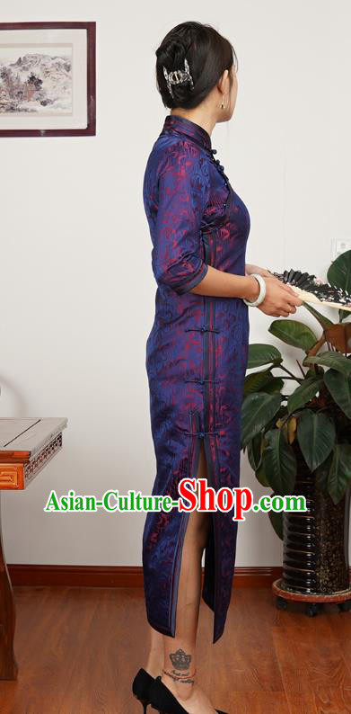 Asian Chinese Classical Purple Silk Cheongsam Costume Traditional Wedding Mother Brocade Qipao Dress