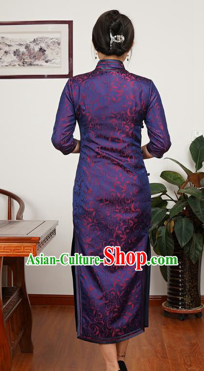 Asian Chinese Classical Purple Silk Cheongsam Costume Traditional Wedding Mother Brocade Qipao Dress
