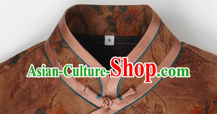 Asian Chinese Young Beauty Classical Brown Silk Cheongsam Costume Traditional Shanghai Woman Qipao Dress