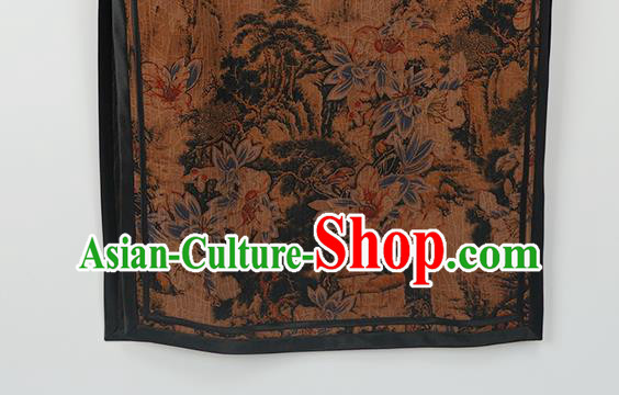 Asian Chinese Classical Landscape Pattern Brown Silk Cheongsam Costume Traditional Shanghai Beauty Qipao Dress