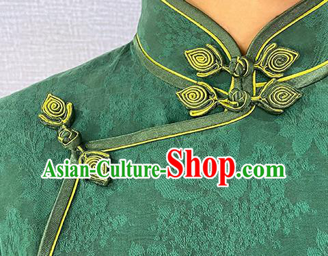 Asian Chinese Classical Young Beauty Cheongsam Costume Traditional Jacquard Green Silk Qipao Dress