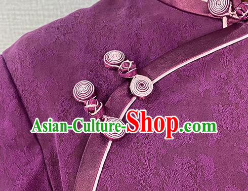 Asian Chinese Traditional Jacquard Purple Silk Qipao Dress Classical Young Mistress Cheongsam Costume