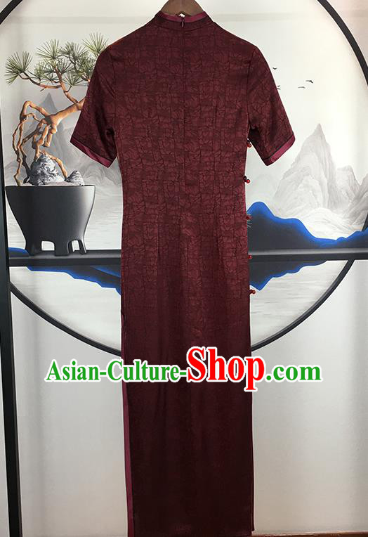 Chinese Traditional Purplish Red Silk Qipao Dress Clothing Classical Elderly Woman Cheongsam