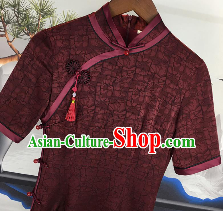 Chinese Traditional Purplish Red Silk Qipao Dress Clothing Classical Elderly Woman Cheongsam