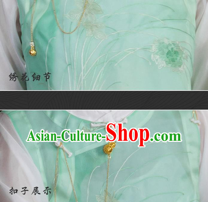 Chinese Traditional National Embroidered Light Green Organdy Vest Costume Women Tang Suit Waistcoat