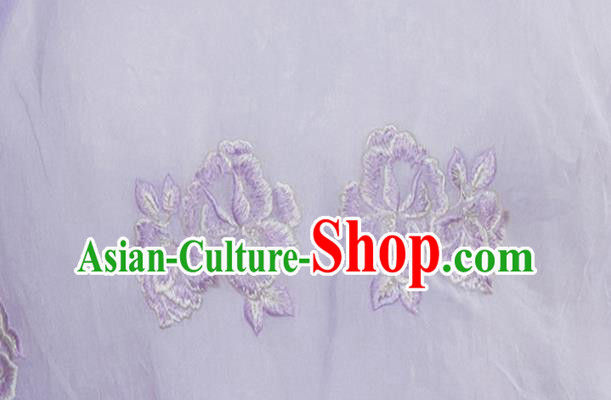 China Traditional Qipao Shirt Upper Outer Garment National Woman Embroidered Lilac Blouse