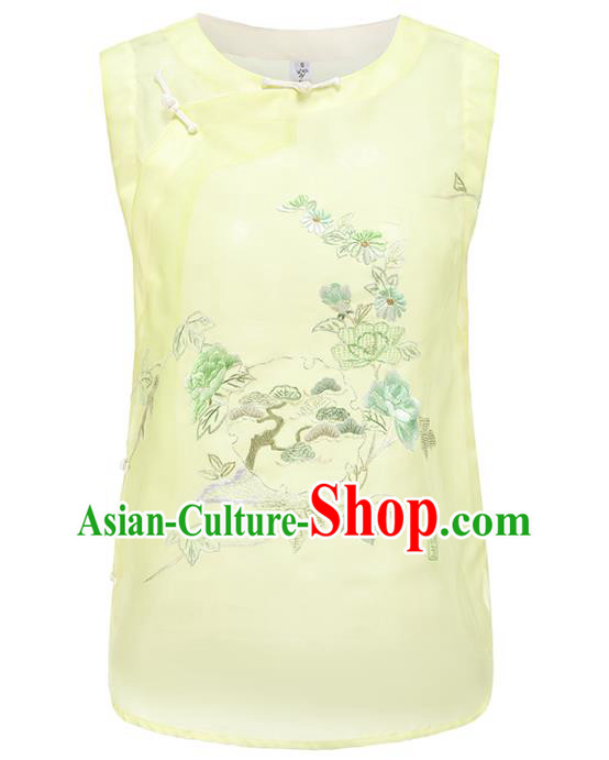 Chinese Traditional Embroidered Light Green Vest Costume National Women Tang Suit Organdy Waistcoat