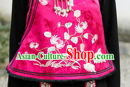 Chinese Traditional Embroidered Lambswool Vest Costume National Women Tang Suit Rosy Silk Waistcoat