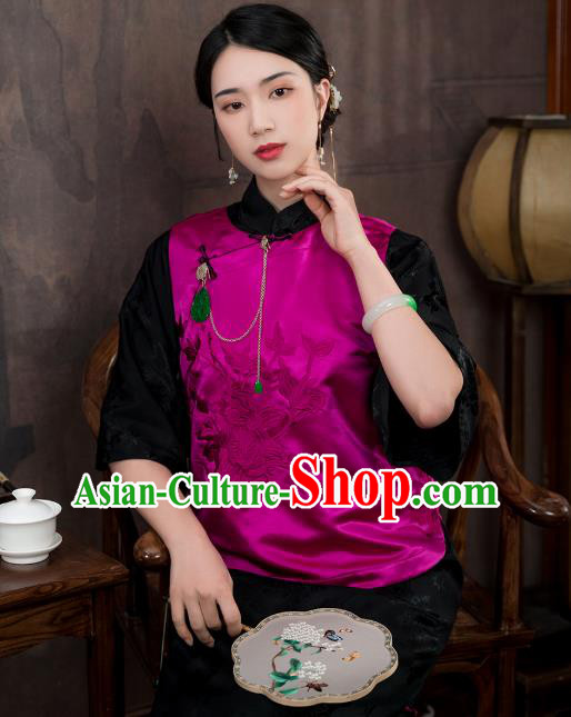 Chinese Traditional Embroidered Rosy Silk Vest Costume National Women Tang Suit Waistcoat
