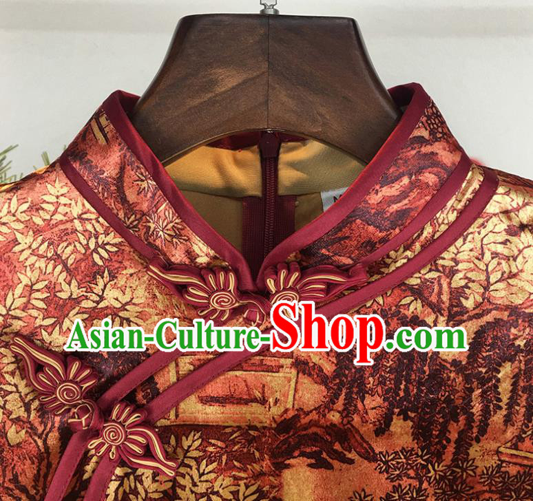 China Shanghai Young Lady Clothing Traditional Retro Cheongsam National Printing Silk Qipao Dress