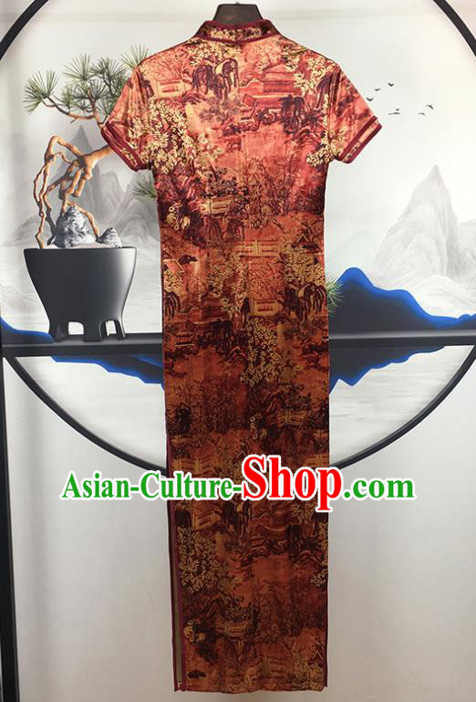 China Shanghai Young Lady Clothing Traditional Retro Cheongsam National Printing Silk Qipao Dress