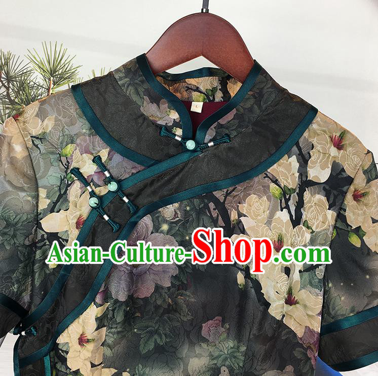 China National Printing Mangnolia Silk Qipao Dress Clothing Traditional Gambiered Guangdong Gauze Cheongsam