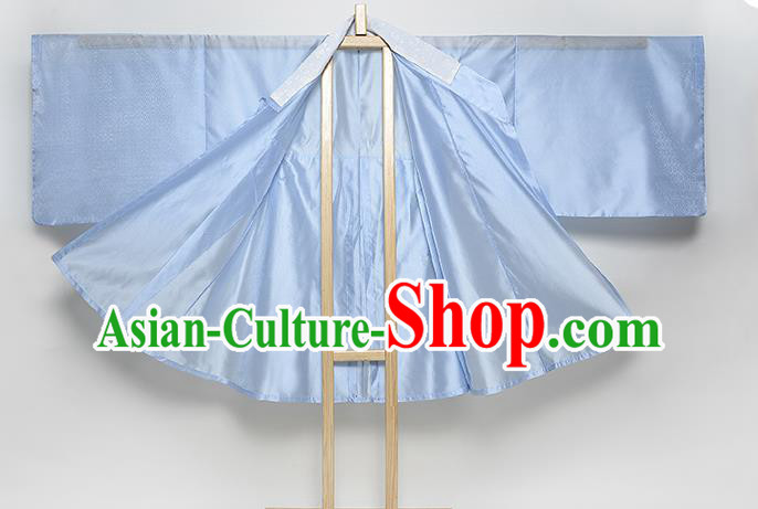 Ancient China Noble Lady Blue Hanfu Dress Traditional Ming Dynasty Patrician Woman Historical Costume
