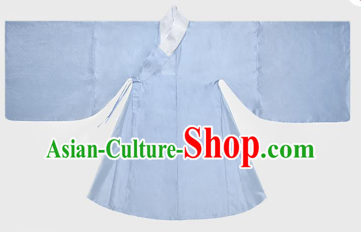 Ancient China Noble Lady Blue Hanfu Dress Traditional Ming Dynasty Patrician Woman Historical Costume