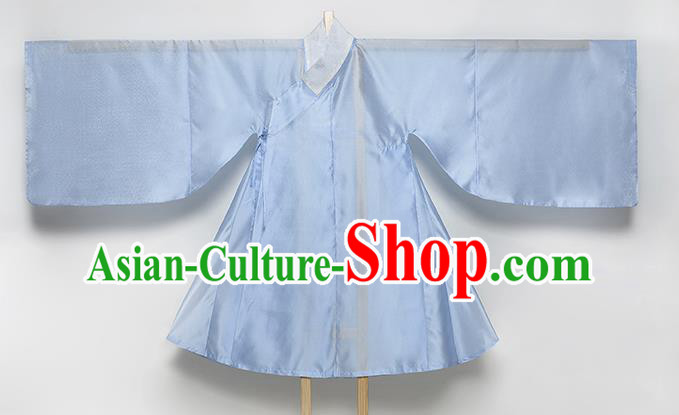 Ancient China Noble Lady Blue Hanfu Dress Traditional Ming Dynasty Patrician Woman Historical Costume