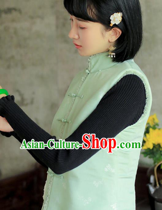 Chinese Traditional Embroidered Light Green Waistcoat Costume National Women Tang Suit Vest
