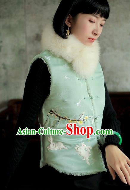 Chinese Traditional Embroidered Light Green Waistcoat Costume National Women Tang Suit Vest