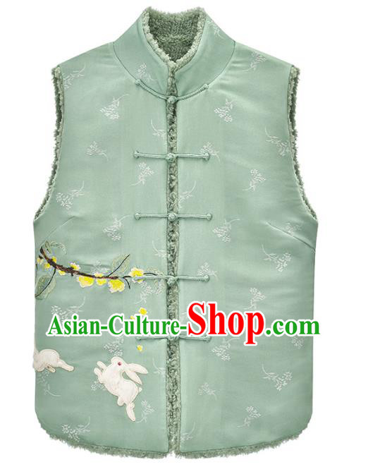 Chinese Traditional Embroidered Light Green Waistcoat Costume National Women Tang Suit Vest
