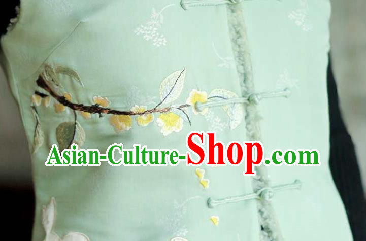 Chinese Traditional Embroidered Light Green Waistcoat Costume National Women Tang Suit Vest
