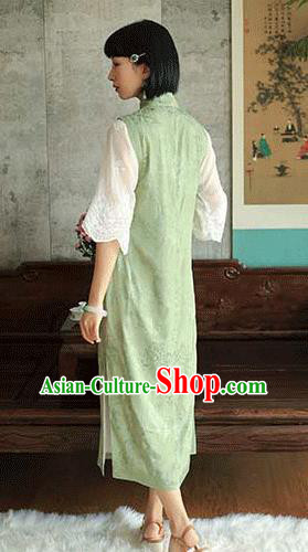 China National Young Lady Wide Sleeve Qipao Dress Clothing Traditional Light Green Cheongsam