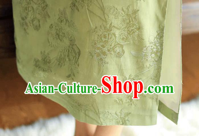 China National Young Lady Wide Sleeve Qipao Dress Clothing Traditional Light Green Cheongsam